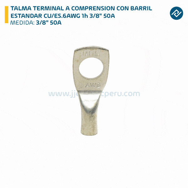 TALMA TERMINAL A COMPRENSION CON BARRIL ESTANDAR CU/ES.6AWG 1h 3/8" 50A