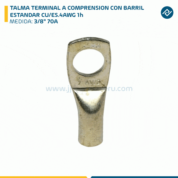 TALMA TERMINAL A COMPRENSION CON BARRIL ESTANDAR CU/ES.4AWG 1h 3/8" 70A