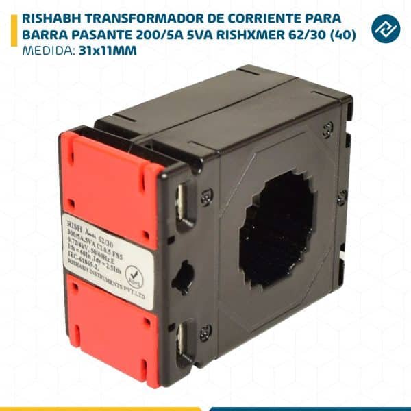 RISHABH TRANSFORMADOR DE CORRIENTE PARA BARRA PASANTE 200/5A 31x11MM 5VA RISHXMER 62/30 (40)