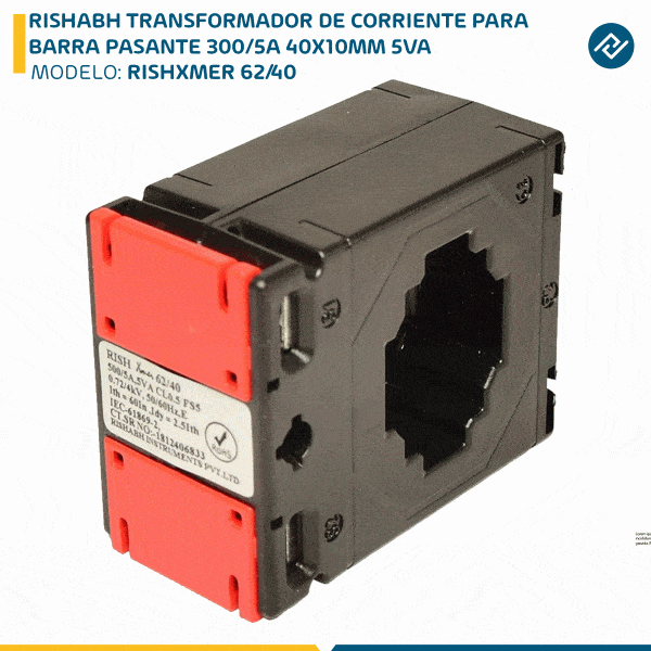 RISHABH TRANSFORMADOR DE CORRIENTE PARA BARRA PASANTE 300/5A 40X10MM 5VA RISHXMER 62/40