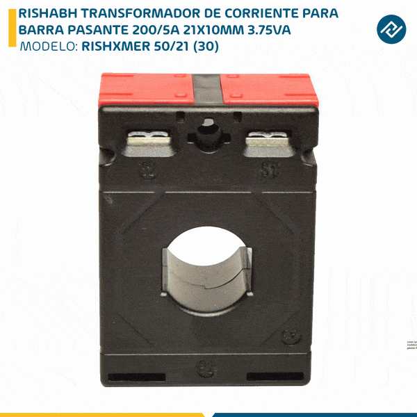 RISHABH TRANSFORMADOR DE CORRIENTE PARA BARRA PASANTE 200/5A 21X10MM 3.75VA RISHXMER 50/21 (30)