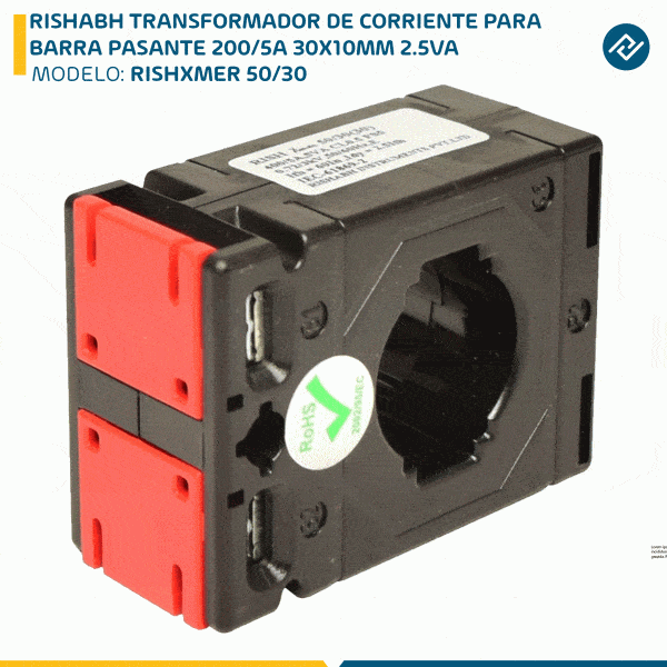 RISHABH TRANSFORMADOR DE CORRIENTE PARA BARRA PASANTE 200/5A 30X10MM 2.5VA RISHXMER 50/30
