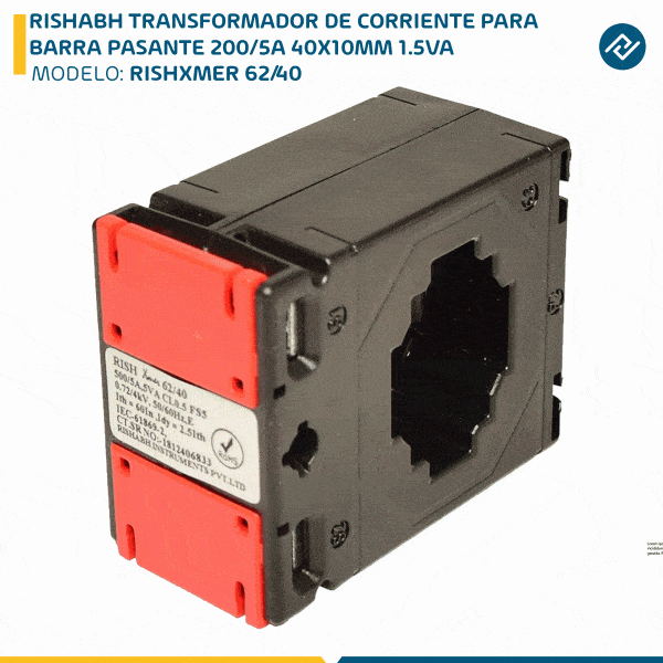 RISHABH TRANSFORMADOR DE CORRIENTE PARA BARRA PASANTE 200/5A 40X10MM 1.5VA RISHXMER 62/40