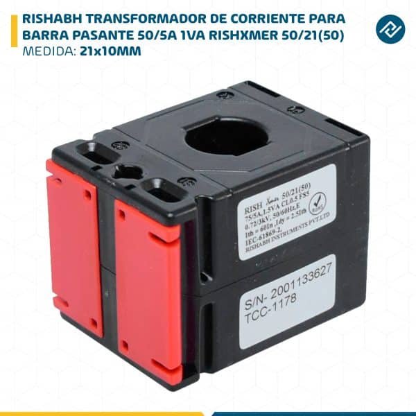 RISHABH TRANSFORMADOR DE CORRIENTE PARA BARRA PASANTE 50/5A 21x10MM 1VA RISHXMER 50/21(50)