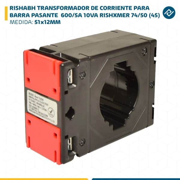 RISHABH TRANSFORMADOR DE CORRIENTE PARA BARRA PASANTE 600/5A 51x12MM 10VA RISHXMER 74/50 (45)