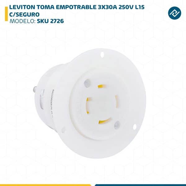 LEVITON TOMA EMPOTRABLE 3X30A 250V L15 C/SEGURO SKU: 2726