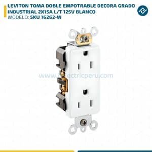 LEVITON TOMA DOBLE EMPOTRABLE DECORA GRADO INDUSTRIAL 2X15A L/T 125V BLANCO SKU: 16262-W