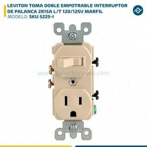 LEVITON TOMA DOBLE EMPOTRABLE CON INTERRUPTOR DE PALANCA 2X15A L/T 120/125V MARFIL SKU: 5225-I