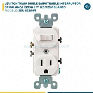 LEVITON TOMA DOBLE EMPOTRABLE CON INTERRUPTOR DE PALANCA 2X15A L/T 120/125V BLANCO SKU: 5225-W