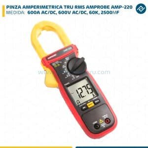 PINZA AMPERIMETRICA, 600A AC/DC, 600V AC/DC, 60K, 2500ΜF, TRU RMS AMPROBE AMP-220