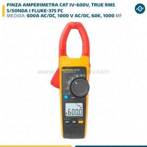 PINZA AMPERIMETRA, 600A AC/DC, 1000 V AC/DC, 60K, 1000 ΜF, CAT IV-600V, TRUE RMS, S/SONDA I FLUKE-375 FC