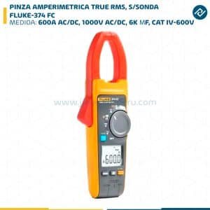 PINZA AMPERIMETRICA, 600A AC/DC, 1000 V AC/DC, 6K, 1000 ΜF, CAT IV-600V, TRUE RMS, S/SONDA FLUKE-374 FC