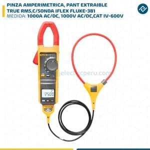 PINZA AMPERIMETRICA, PANT EXTRAIBLE,1000A AC/DC, 1000V AC/DC,CAT IV-600V TRUE RMS,C/SONDA IFLEX FLUKE-381