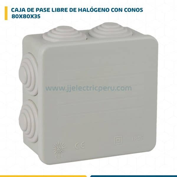 CAJA DE PASE LIBRE DE HALÓGENO CON CONOS 80X80X35 MM IP55 IK07 GRIS 604