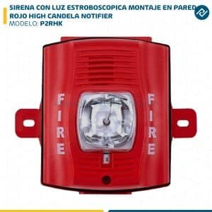 SIRENA CON LUZ ESTROBOSCOPICA MONTAJE EN PARED, ROJO HIGH CANDELA P2RHK NOTIFIER