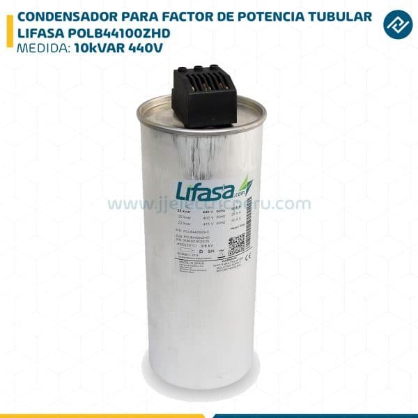 CONDENSADOR PARA FACTOR DE POTENCIA TUBULAR 10kVAR 440V LIFASA POLB44100ZHD