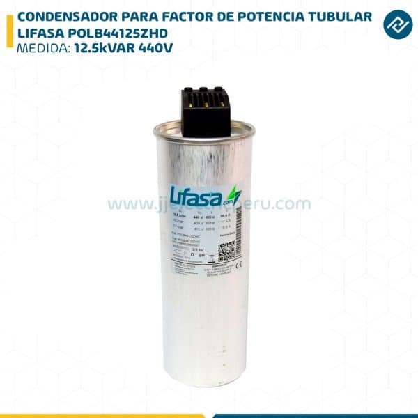 CONDENSADOR PARA FACTOR DE POTENCIA TUBULAR 12.5kVAR 440V LIFASA POLB44125ZHD