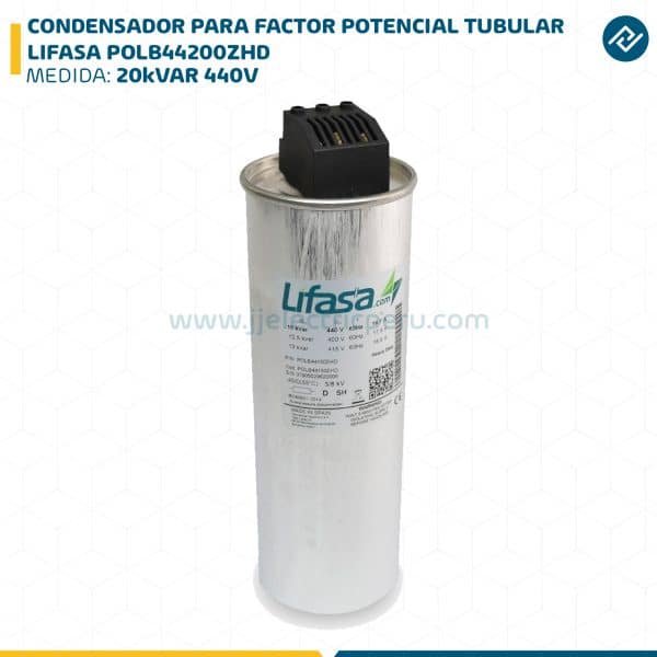 CONDENSADOR PARA FACTOR POTENCIAL TUBULAR 20kVAR 440V LIFASA POLB44200ZHD