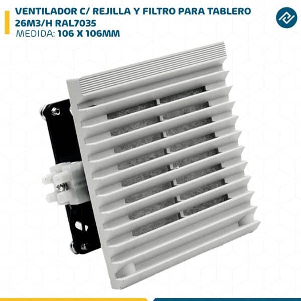 VENTILADOR C/ REJILLA Y FILTRO PARA TABLERO 26M3/H 106 X 106MM RAL7035