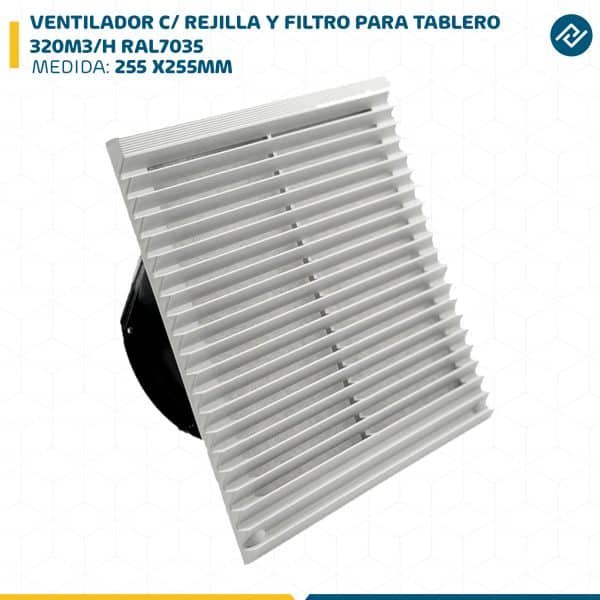 VENTILADOR C/ REJILLA Y FILTRO PARA TABLERO 320M3/H 255 X255MM RAL7035