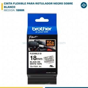 CINTA FLEXIBLE PARA ROTULADOR NEGRO SOBRE BLANCO 18MM