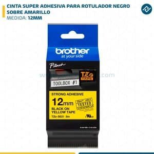 CINTA SUPER ADHESIVA PARA ROTULADOR NEGRO SOBRE AMARILLO 12MM