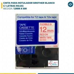 CINTA PARA ROTULADOR BROTHER 12MM X 8M BLANCO C/ LETRAS ROJAS