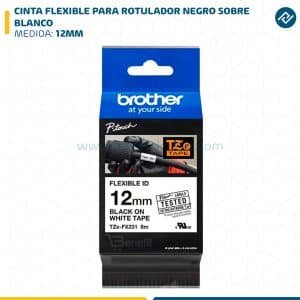 CINTA FLEXIBLE PARA ROTULADOR NEGRO SOBRE BLANCO 12MM