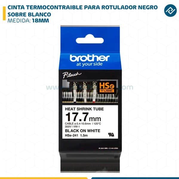 CINTA TERMOCONTRAIBLE PARA ROTULADOR NEGRO SOBRE BLANCO 18MM