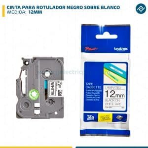 CINTA PARA ROTULADOR NEGRO SOBRE BLANCO 12MM
