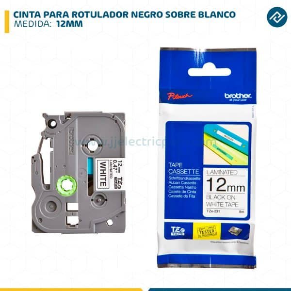 CINTA PARA ROTULADOR NEGRO SOBRE BLANCO 12MM