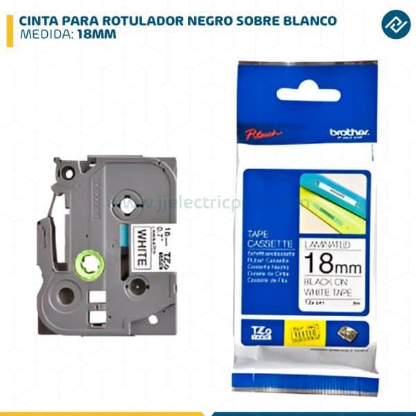 CINTA PARA ROTULADOR NEGRO SOBRE BLANCO 18MM
