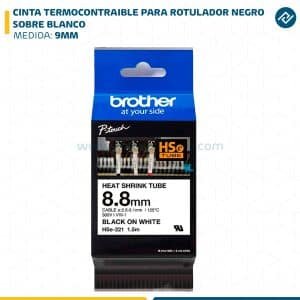 CINTA TERMOCONTRAIBLE PARA ROTULADOR NEGRO SOBRE BLANCO 9MM