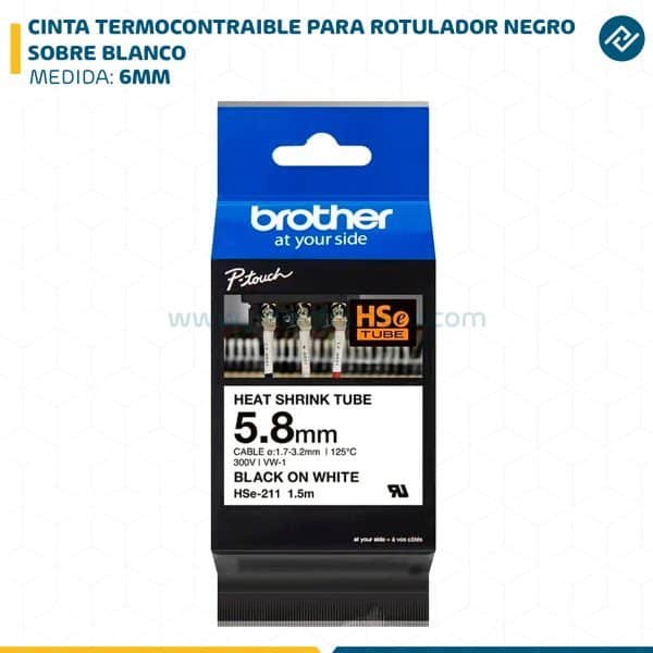 CINTA TERMOCONTRAIBLE PARA ROTULADOR NEGRO SOBRE BLANCO 6MM
