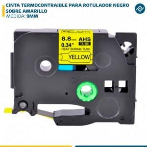 CINTA TERMOCONTRAIBLE PARA ROTULADOR NEGRO SOBRE AMARILLO 9MM