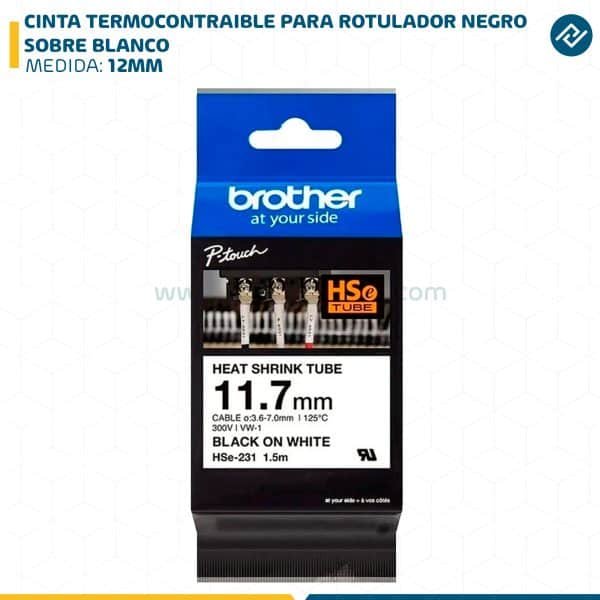 CINTA TERMOCONTRAIBLE PARA ROTULADOR NEGRO SOBRE BLANCO 12MM