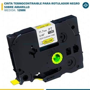 CINTA TERMOCONTRAIBLE PARA ROTULADOR NEGRO SOBRE AMARILLO 12MM