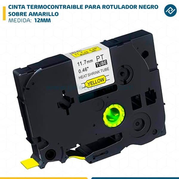 CINTA TERMOCONTRAIBLE PARA ROTULADOR NEGRO SOBRE AMARILLO 12MM