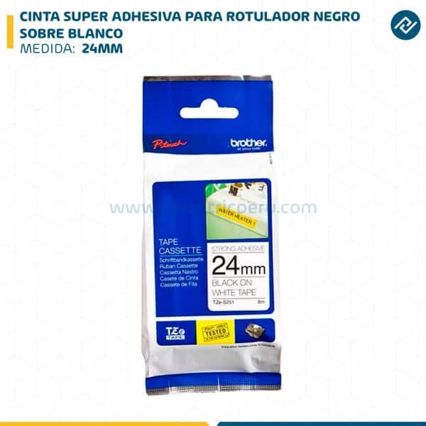 CINTA SUPER ADHESIVA PARA ROTULADOR NEGRO SOBRE BLANCO 24MM