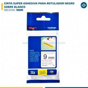 CINTA SUPER ADHESIVA PARA ROTULADOR NEGRO SOBRE BLANCO 9MM