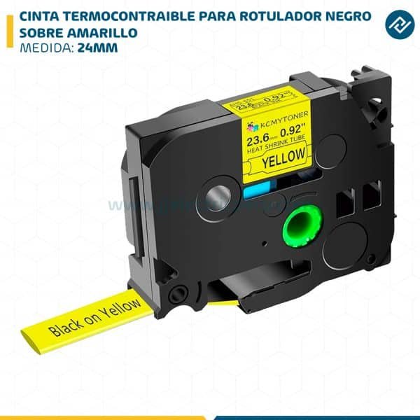 CINTA TERMOCONTRAIBLE PARA ROTULADOR NEGRO SOBRE AMARILLO 24MM