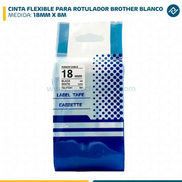 CINTA FLEXIBLE PARA ROTULADOR BROTHER 18MM X 8M BLANCO