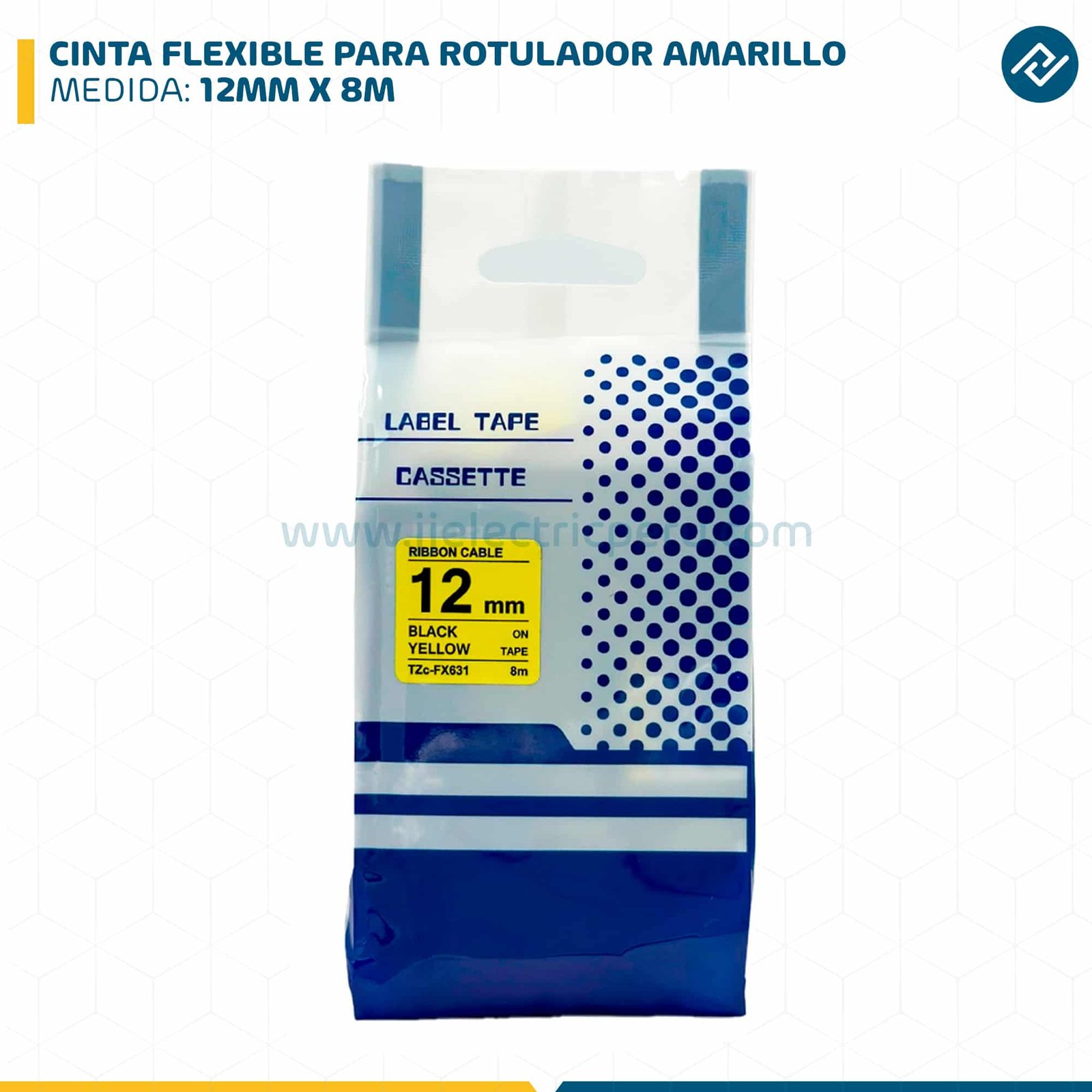 CINTA FLEXIBLE PARA ROTULADOR BROTHER12MM X 8M AMARILLO