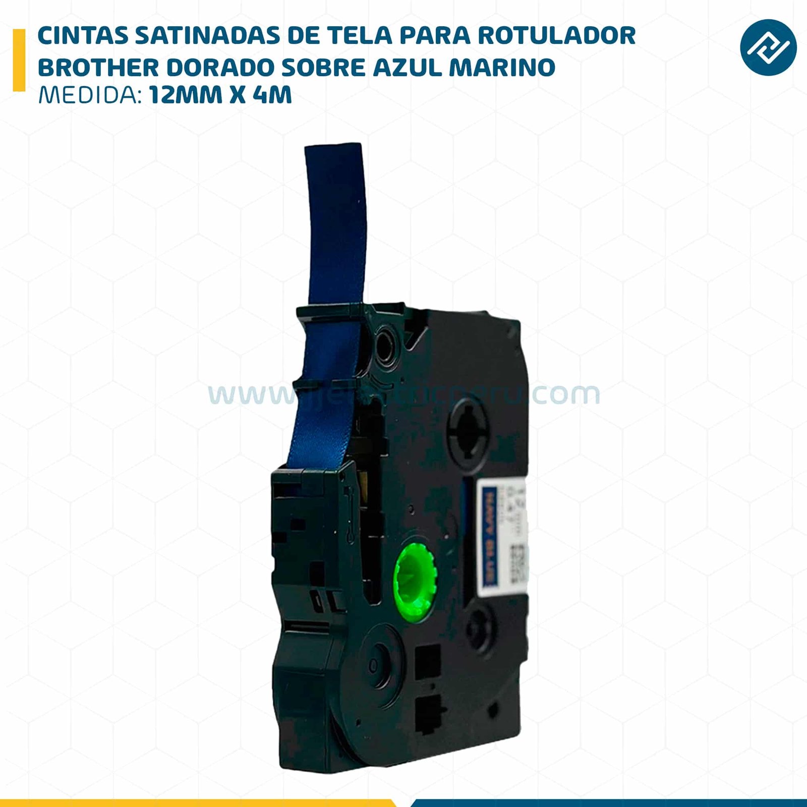 CINTAS SATINADAS DE TELA PARA ROTULADOR BROTHER 12MM X 4M DORADO SOBRE AZUL MARINO