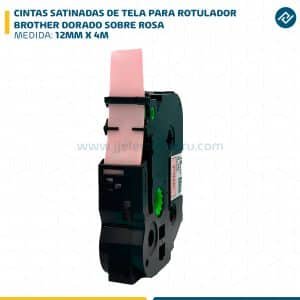 CINTAS SATINADAS DE TELA PARA ROTULADOR BROTHER 12MM X 4M DORADO SOBRE ROSA