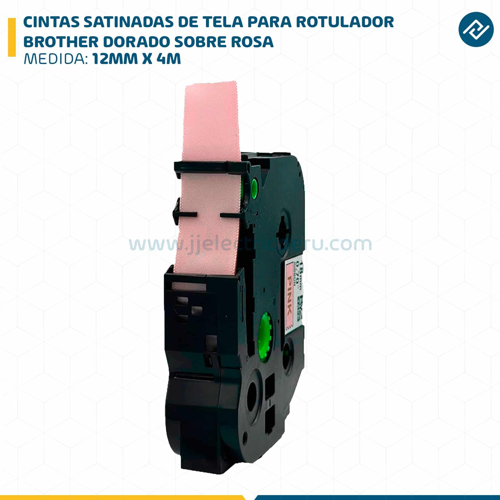 CINTAS SATINADAS DE TELA PARA ROTULADOR BROTHER 12MM X 4M DORADO SOBRE ROSA