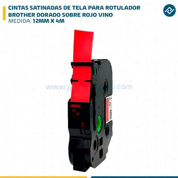CINTAS SATINADAS DE TELA PARA ROTULADOR BROTHER 12MM X 4M DORADO SOBRE ROJO VINO