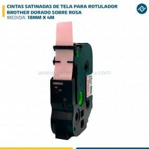 CINTAS SATINADAS DE TELA PARA ROTULADOR BROTHER 18MM X 4M DORADO SOBRE ROSA