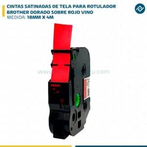 CINTAS SATINADAS DE TELA PARA ROTULADOR BROTHER 18MM X 4M DORADO SOBRE ROJO VINO