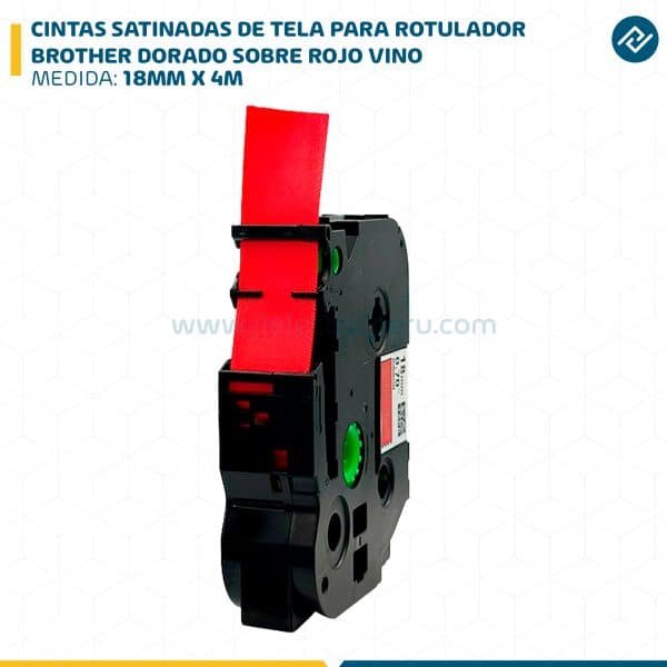 CINTAS SATINADAS DE TELA PARA ROTULADOR BROTHER 18MM X 4M DORADO SOBRE ROJO VINO